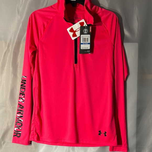 Under Armour Bright Pink Quarter-Zip Pullover HEAT GEAR , keeps you cool, - Picture 4 of 9